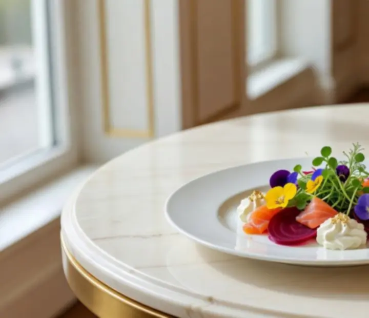 Elegantně naservírovaný fine dining předkrm v restauraci Prahalis