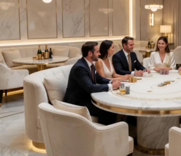 Elegantní lounge s pokerovým stolem v luxusní restauraci