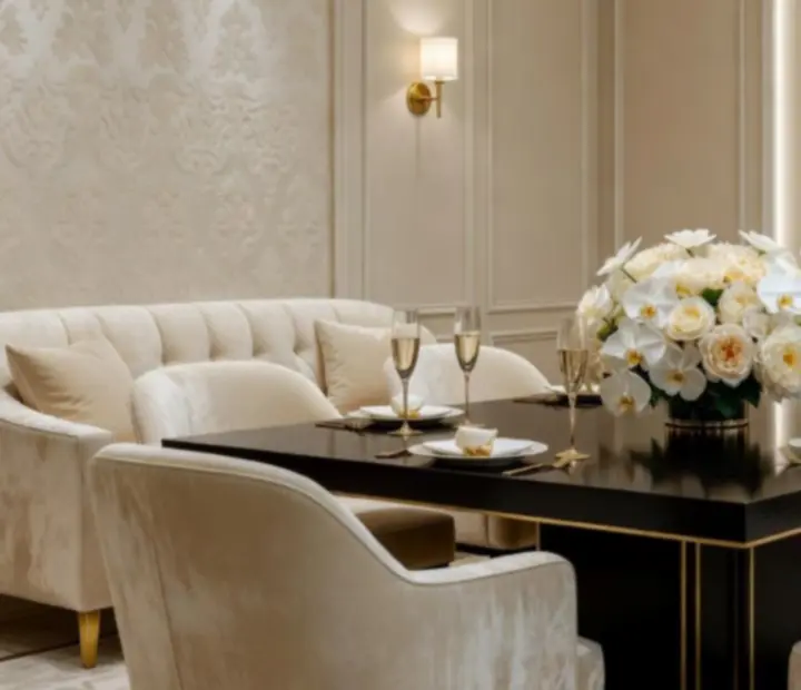Privátní salonek s elegantním osvětlením a noblesní výzdobou